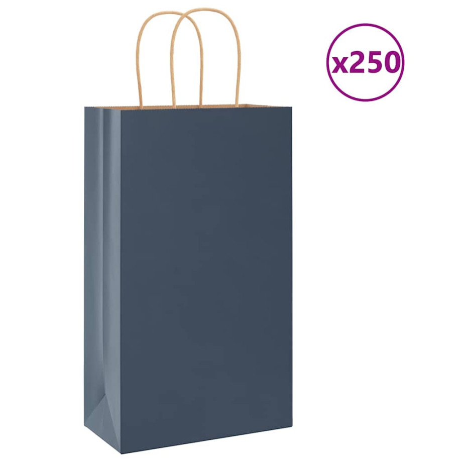 vidaXL Papieren kraftzakken 250 st met hengsels 21x11x36 cm blauw afbeelding 1