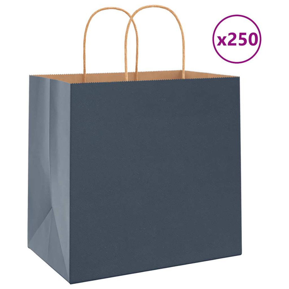 vidaXL Papieren kraftzakken 250 st met hengsels 26x17x25 cm blauw afbeelding 1