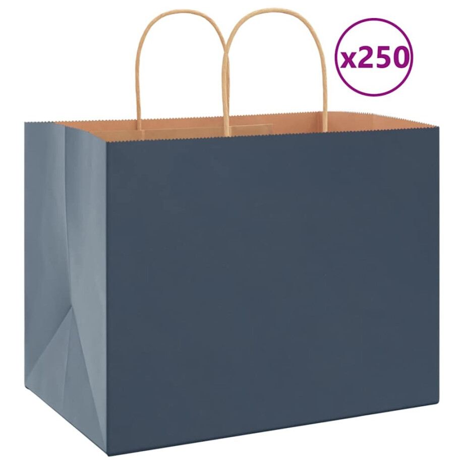 vidaXL Papieren zakken 250 st met hengsels 32x22x24 cm blauw vidaXL Papieren zakken 250 st met hengsels 32x22x24 cm blauw afbeelding 1