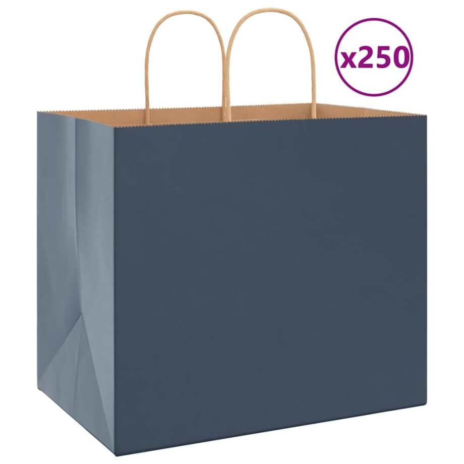 vidaXL Papieren zakken 250 st met hengsels 32x22x28 cm blauw vidaXL Papieren zakken 250 st met hengsels 32x22x28 cm blauw afbeelding 1