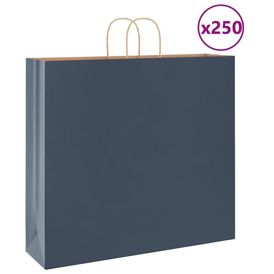 vidaXL Papieren kraftzakken 250 st met hengsels 54x15x49 cm blauw afbeelding 1