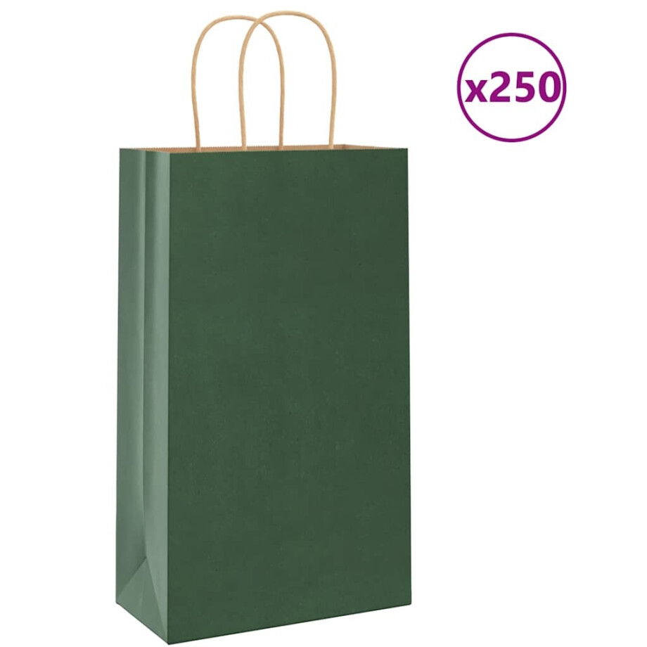 vidaXL Papieren zakken 250 st met hengsels 21x11x36 cm groen afbeelding 1