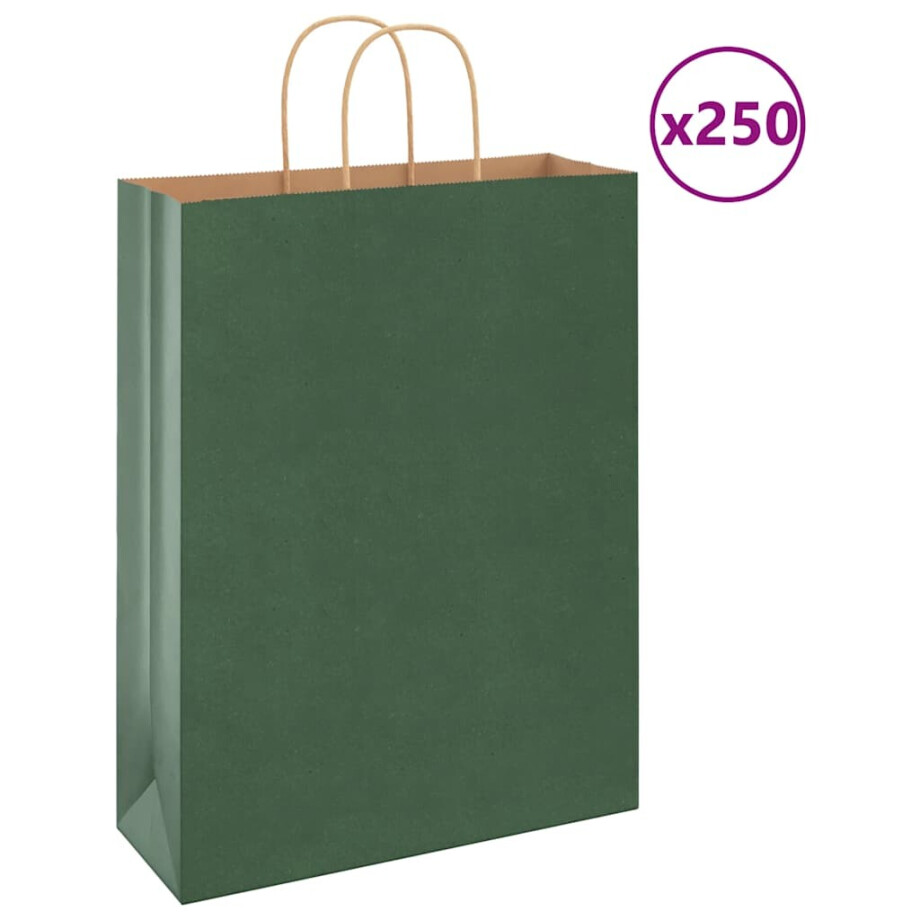 vidaXL Papieren zakken 250 st met hengsels 32x12x42 cm groen afbeelding 1