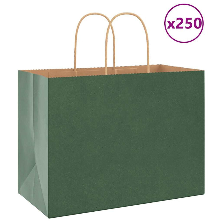 vidaXL Papieren zakken 250 st met hengsels 32x17x25 cm groen afbeelding 1