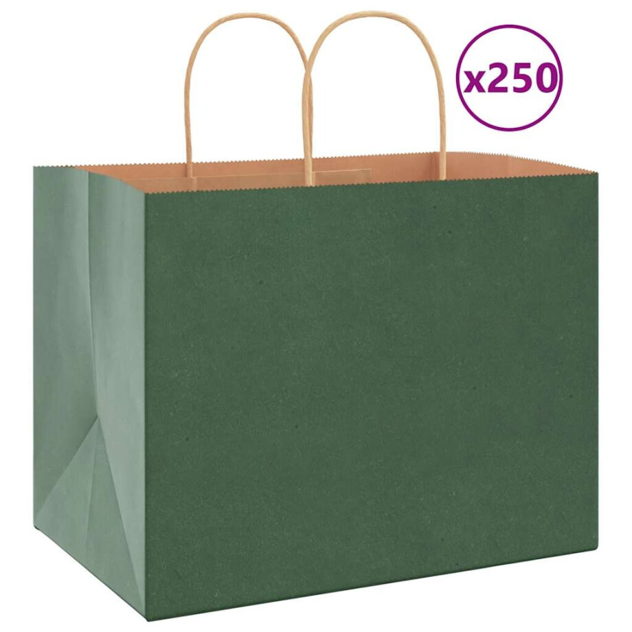 vidaXL Papieren zakken 250 st met hengsels 32x22x24 cm groen afbeelding 1
