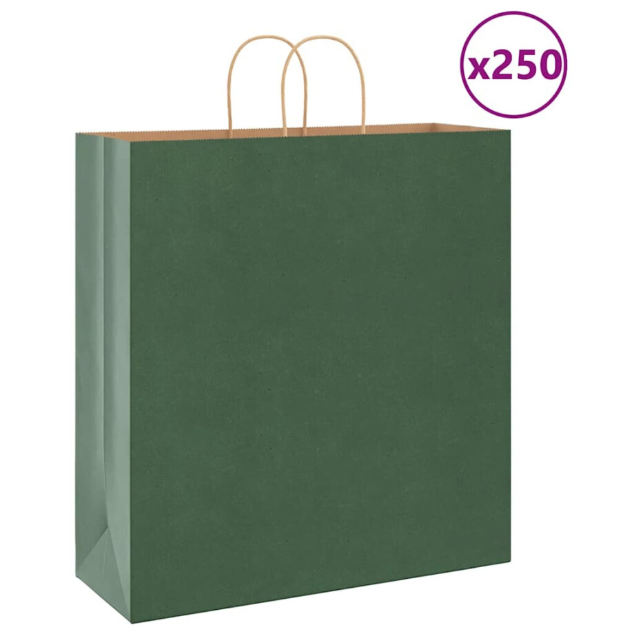 vidaXL Papieren zakken 250 st met hengsels 45x17x48 cm groen afbeelding 1