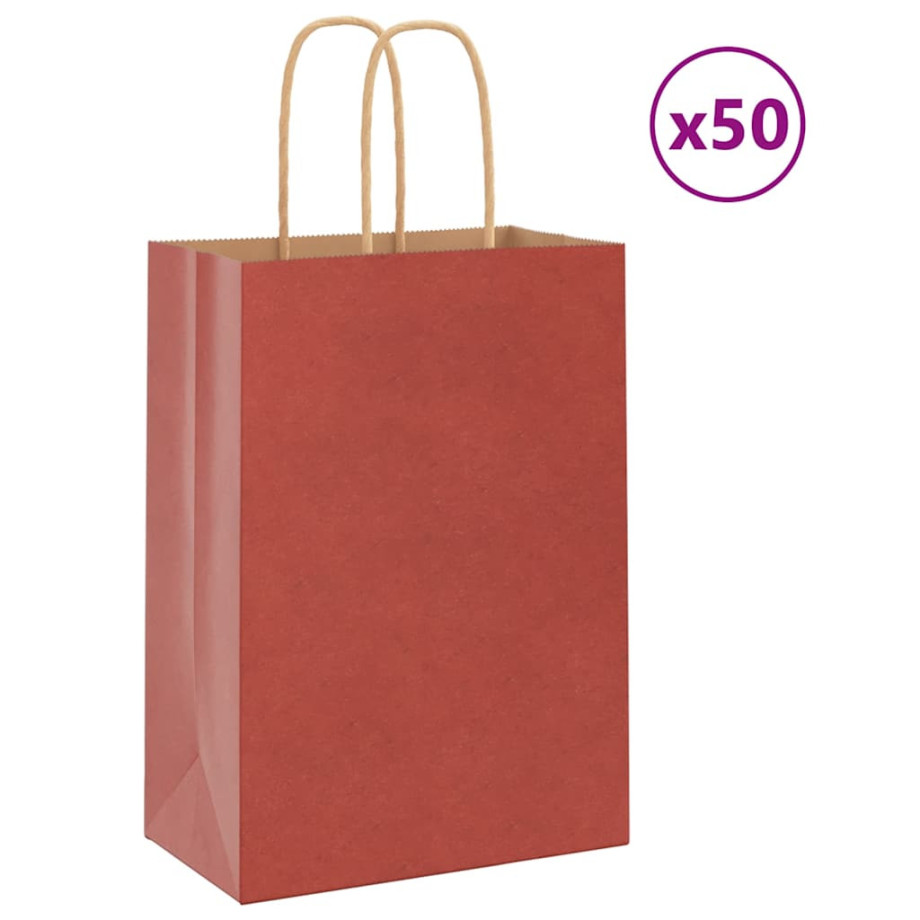 vidaXL Papieren kraftzakken 50 st met hengsels 15x8x21 cm rood afbeelding 1