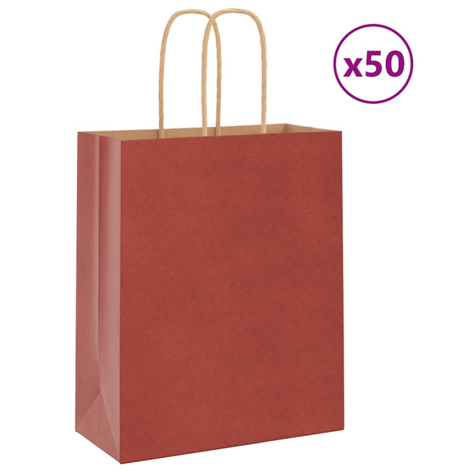 vidaXL Papieren kraftzakken 50 st met hengsels 18x8x22 cm rood afbeelding 1