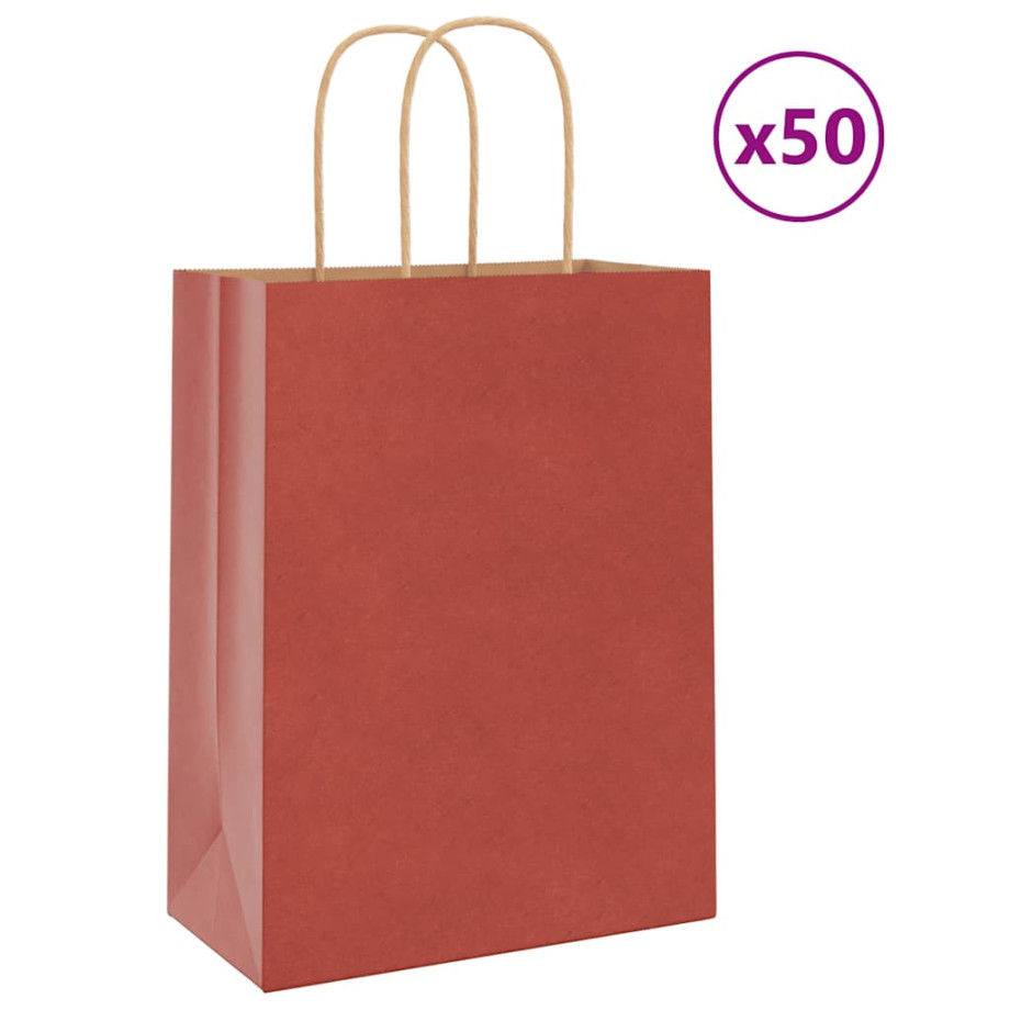 vidaXL Papieren kraftzakken 50 st met hengsels 21x11x28 cm rood afbeelding 1