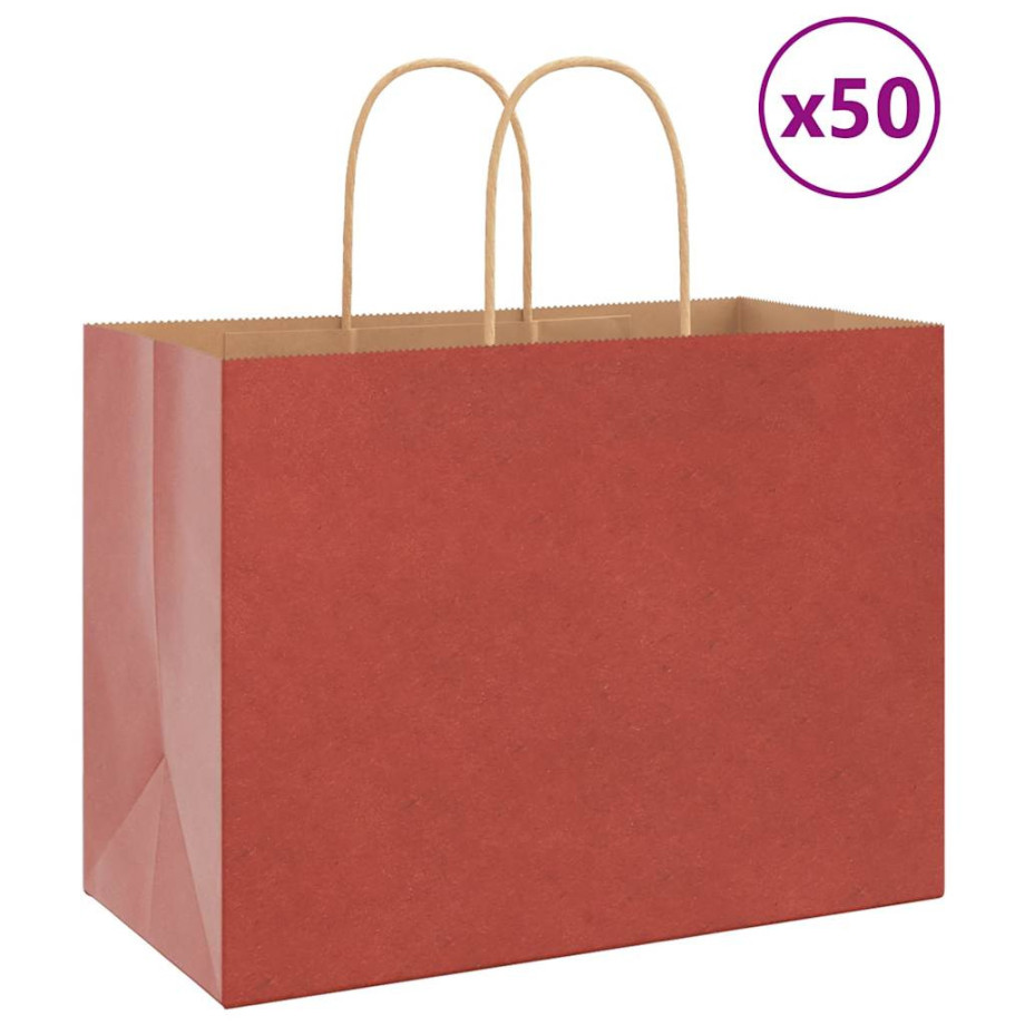 vidaXL Papieren kraftzakken 50 st met hengsels 32x17x25 cm rood afbeelding 1