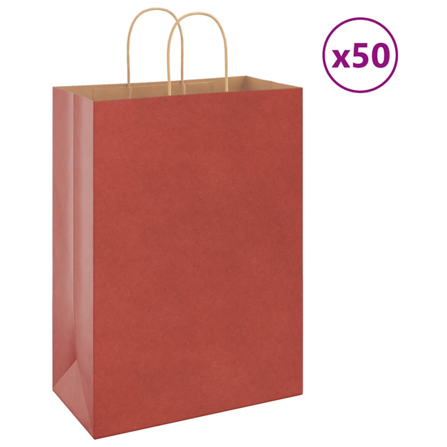 vidaXL Papieren kraftzakken 50 st met hengsels 32x17x44 cm rood afbeelding 1