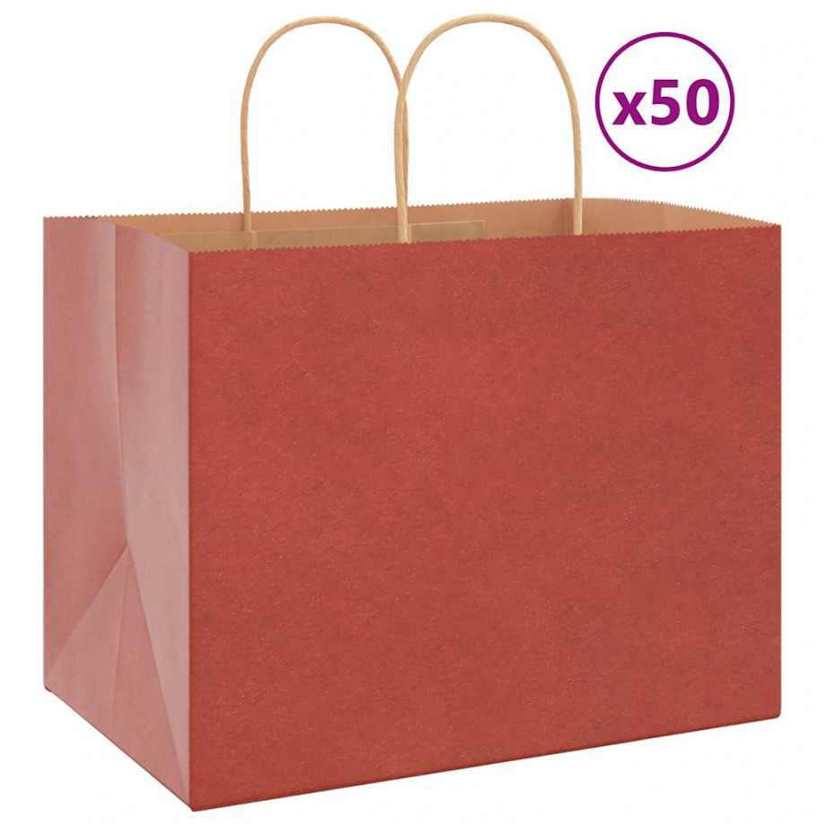 vidaXL Papieren kraftzakken 50 st met hengsels 32x22x24 cm rood afbeelding 1