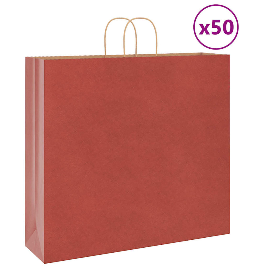 vidaXL Papieren kraftzakken 50 st met hengsels 54x15x49 cm rood afbeelding 1