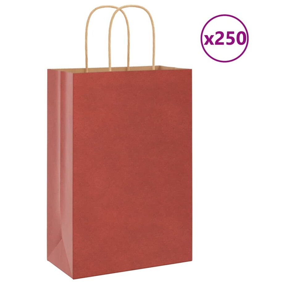 vidaXL Papieren zakken 250 st met hengsels 21x11x31 cm rood vidaXL Papieren zakken 250 st met hengsels 21x11x31 cm rood afbeelding 1