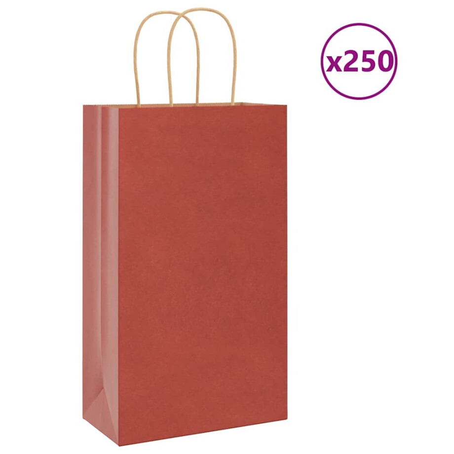 vidaXL Papieren zakken 250 st met hengsels 21x11x36 cm rood vidaXL Papieren zakken 250 st met hengsels 21x11x36 cm rood afbeelding 1