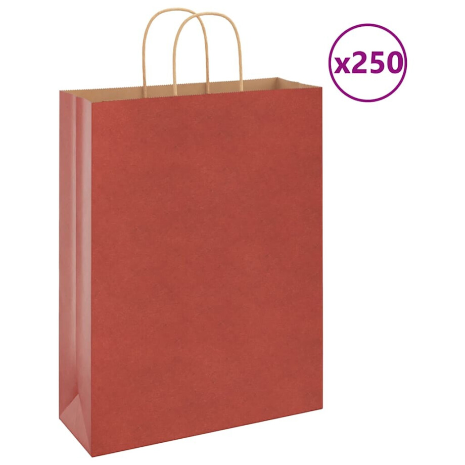 vidaXL Papieren zakken 250 st met hengsels 32x12x42 cm rood vidaXL Papieren zakken 250 st met hengsels 32x12x42 cm rood afbeelding 1