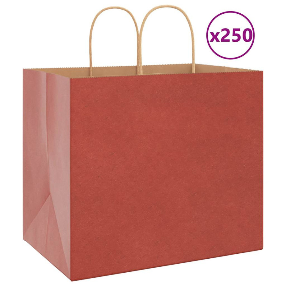 vidaXL Papieren kraftzakken 250 st met hengsels 32x22x28 cm rood afbeelding 1