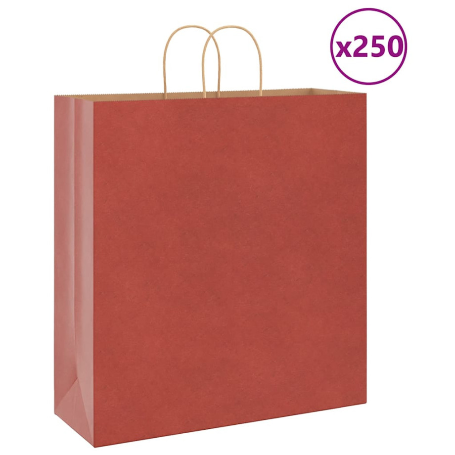 vidaXL Papieren kraftzakken 250 st met hengsels 45x17x48 cm rood afbeelding 1