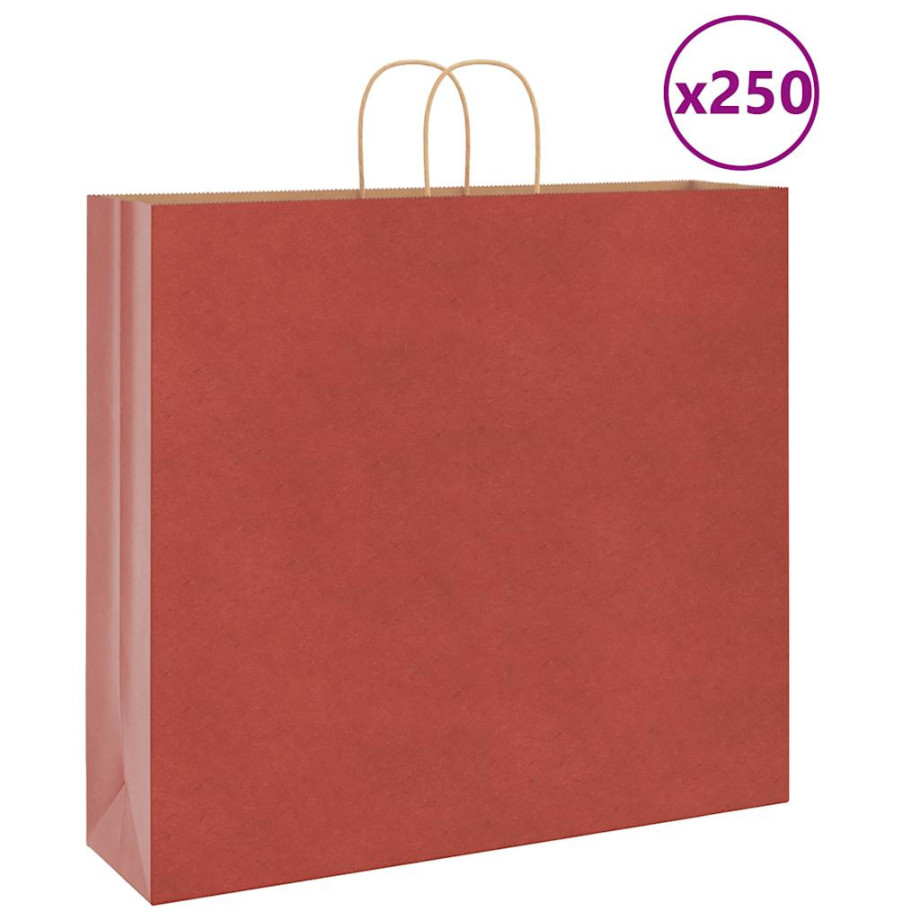 vidaXL Papieren kraftzakken 250 st met hengsels 54x15x49 cm rood afbeelding 1