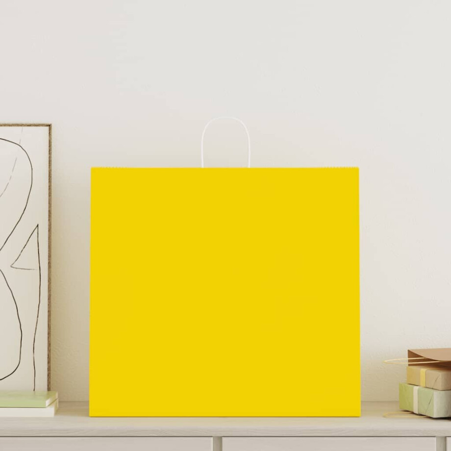 vidaXL Papieren zakken 50 st met hengsels 54x15x49 cm geel afbeelding 1