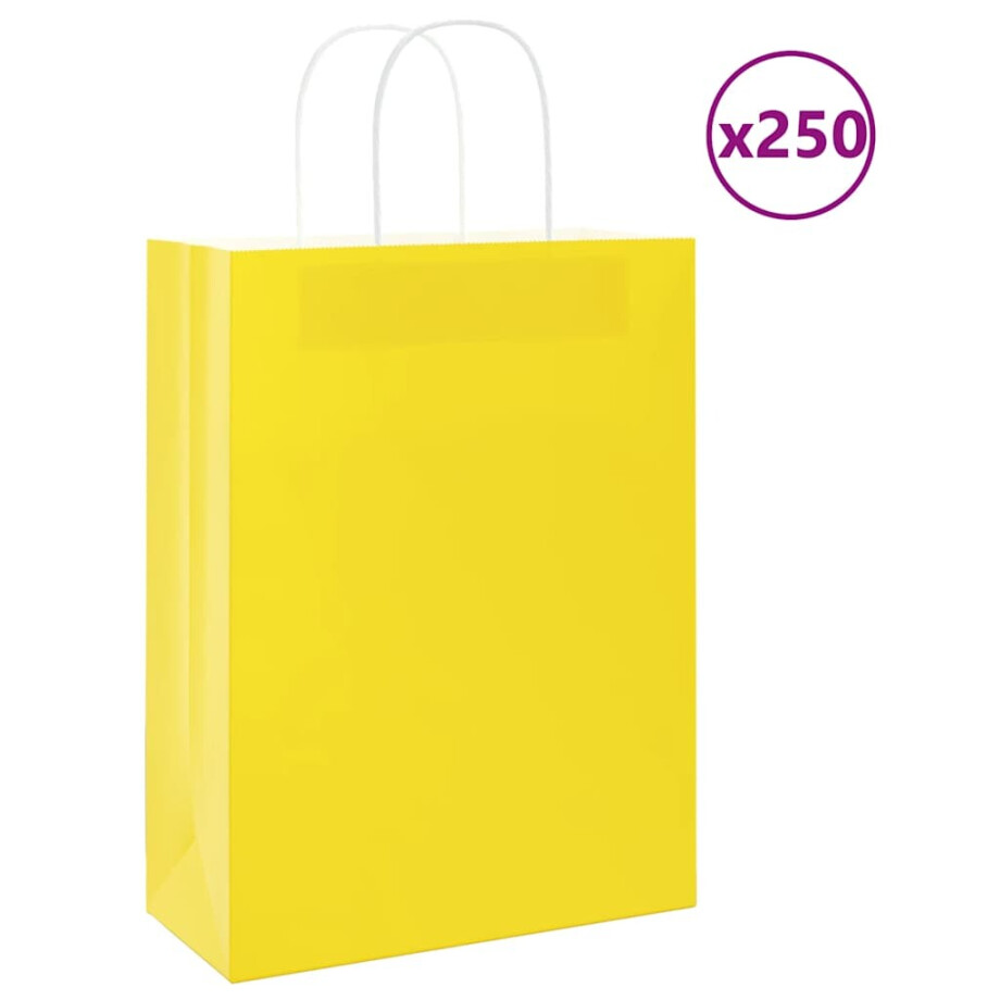 vidaXL Papieren zakken 250 st met hengsels 26x12x35 cm geel afbeelding 1