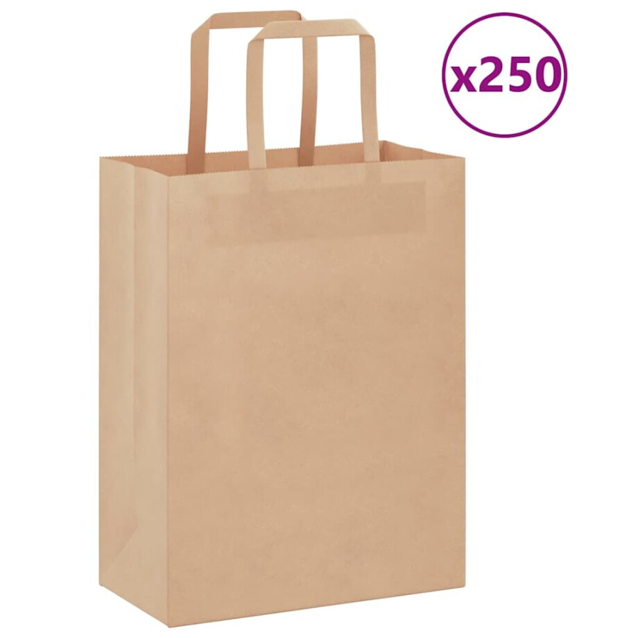 vidaXL Papieren zakken 250 st met hengsels 21x11x28 cm bruin afbeelding 1