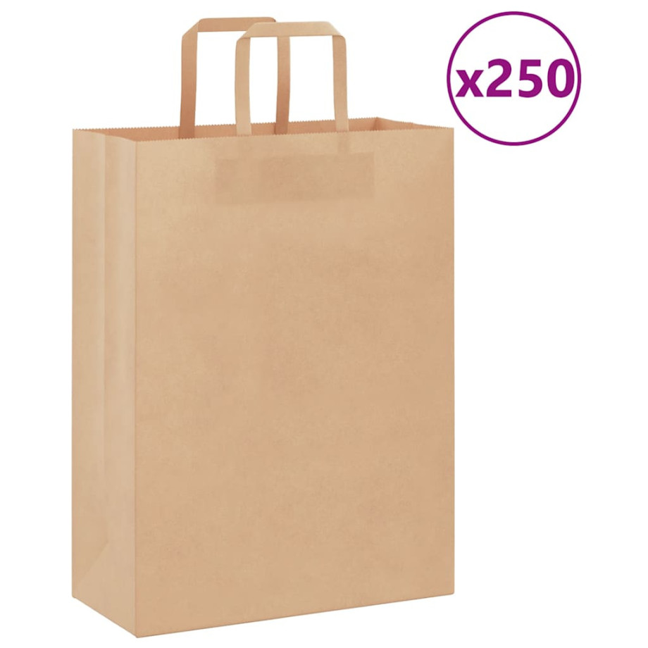 vidaXL Papieren kraftzakken 250 st met hengsels 26x12x35 cm bruin afbeelding 1
