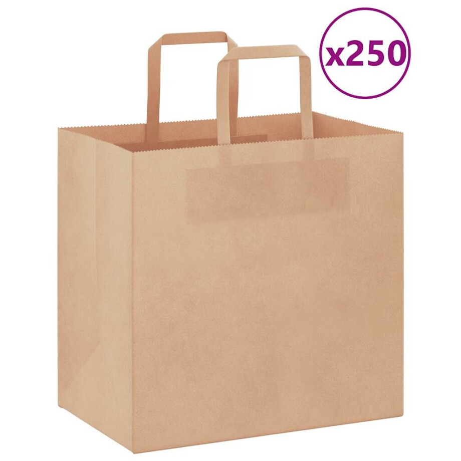 vidaXL Papieren zakken 250 st met hengsels 26x17x25 cm bruin vidaXL Papieren zakken 250 st met hengsels 26x17x25 cm bruin afbeelding 1