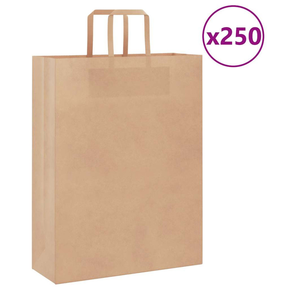 vidaXL Papieren kraftzakken 250 st met hengsels 32x12x42 cm bruin afbeelding 1