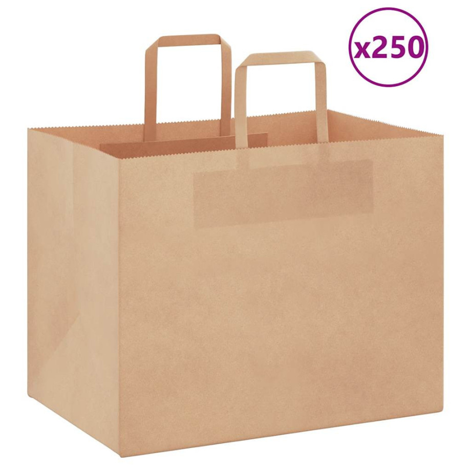 vidaXL Papieren kraftzakken 250 st met hengsels 32x22x24 cm bruin afbeelding 1