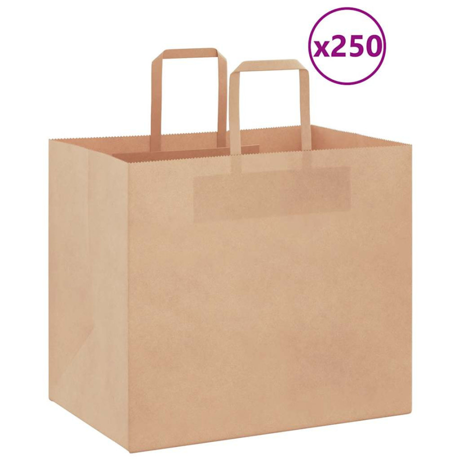 vidaXL Papieren kraftzakken 250 st met hengsels 32x22x28 cm bruin afbeelding 1