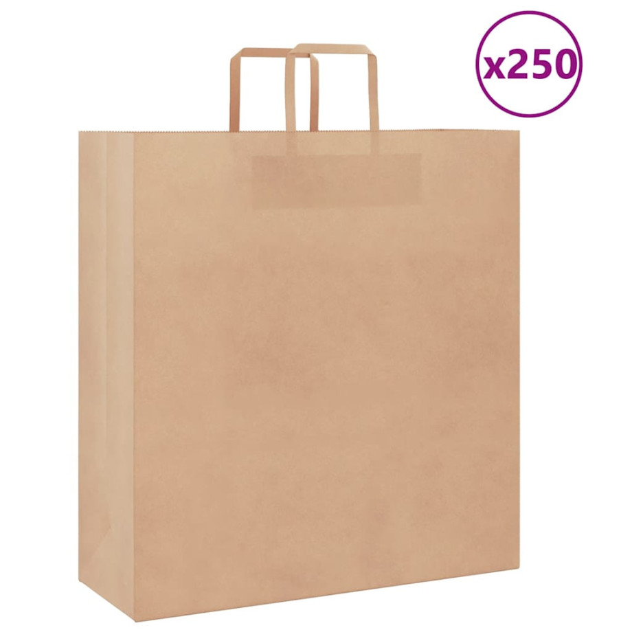 vidaXL Papieren kraftzakken 250 st met hengsels 45x17x48 cm bruin afbeelding 1