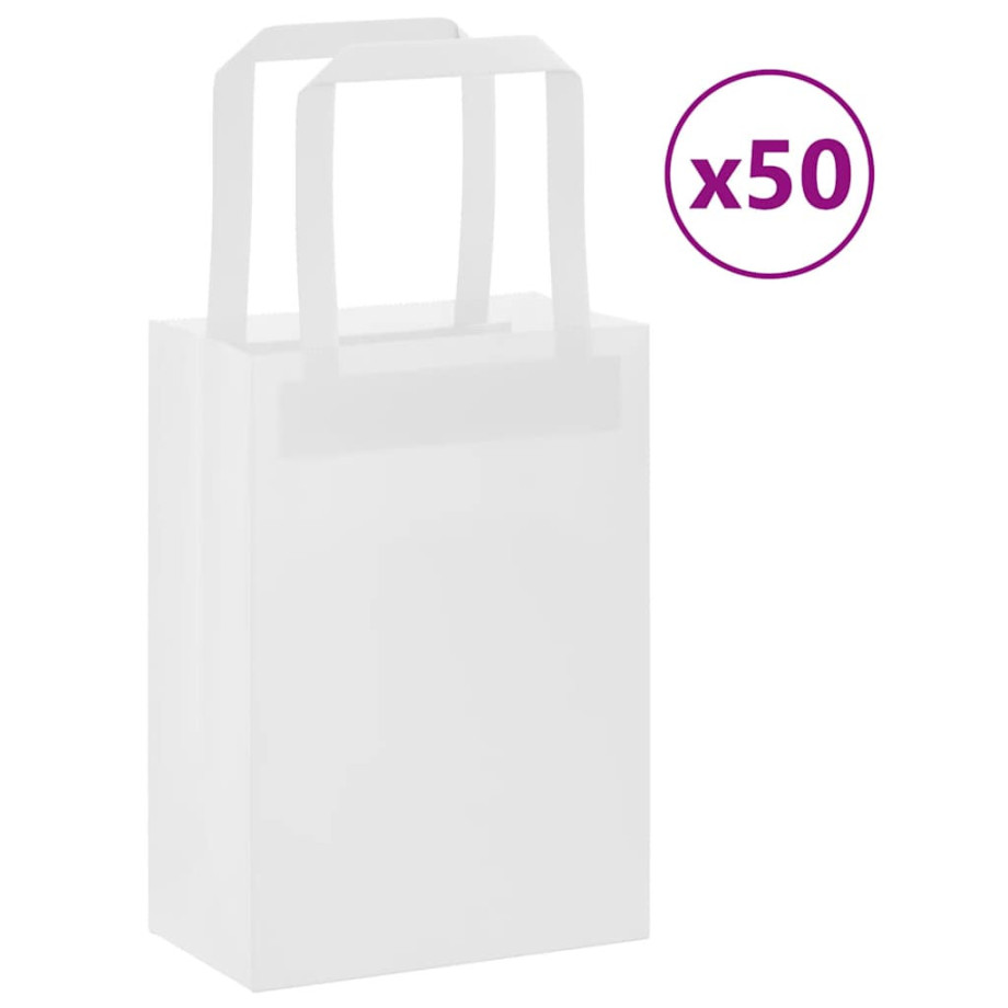 vidaXL Papieren kraftzakken 50 st met hengsels 15x8x21 cm wit afbeelding 1