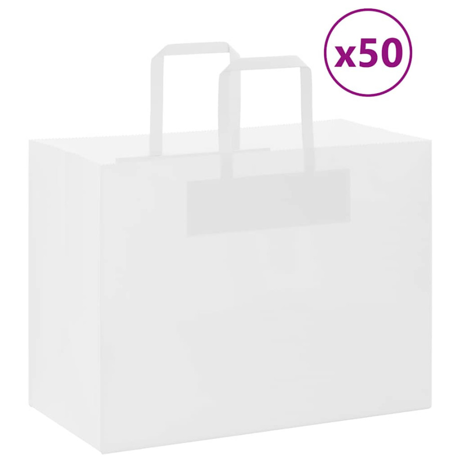 vidaXL Papieren kraftzakken 50 st met hengsels 32x17x25 cm wit afbeelding 1