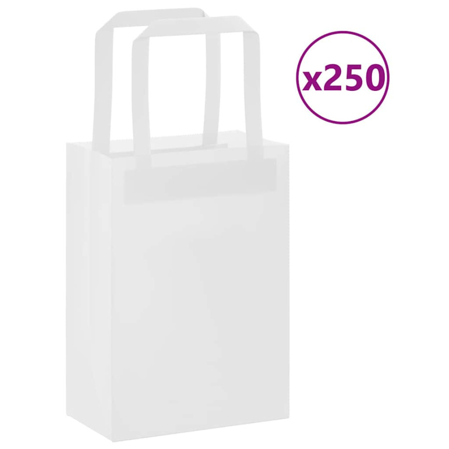 vidaXL Papieren kraftzakken 250 st met hengsels 15x8x21 cm wit afbeelding 1