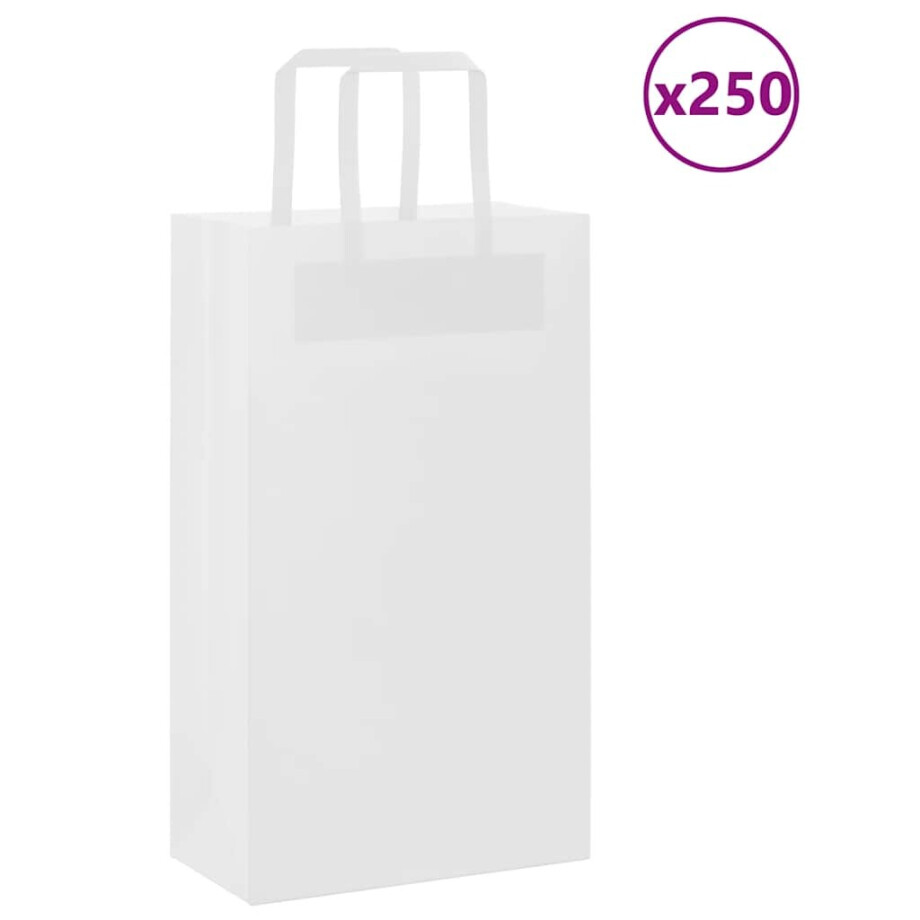 vidaXL Papieren zakken 250 st met hengsels 21x11x36 cm wit afbeelding 1
