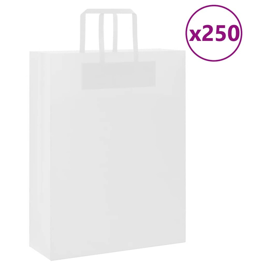 vidaXL Papieren zakken 250 st met hengsels 32x12x42 cm wit afbeelding 1