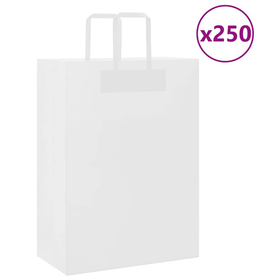vidaXL Papieren kraftzakken 250 st met hengsels 32x17x44 cm wit afbeelding 1