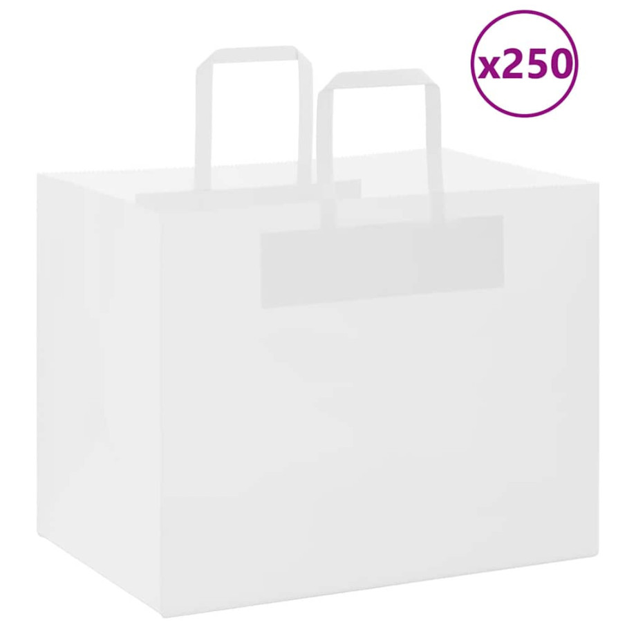 vidaXL Papieren kraftzakken 250 st met hengsels 32x22x24 cm wit afbeelding 1