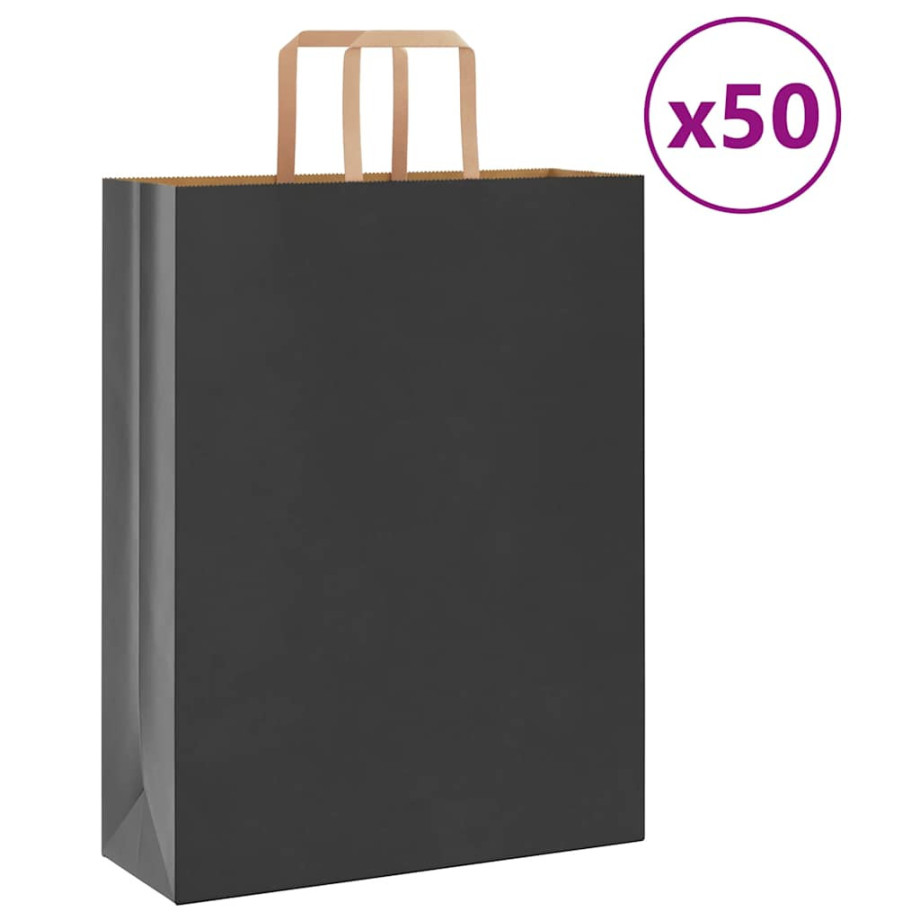 vidaXL Papieren kraftzakken 50 st met hengsels 32x12x42 cm zwart afbeelding 1