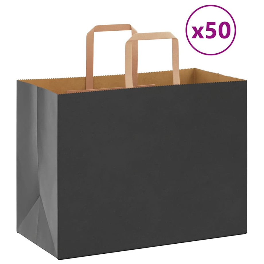 vidaXL Papieren kraftzakken 50 st met hengsels 32x17x25 cm zwart afbeelding 1