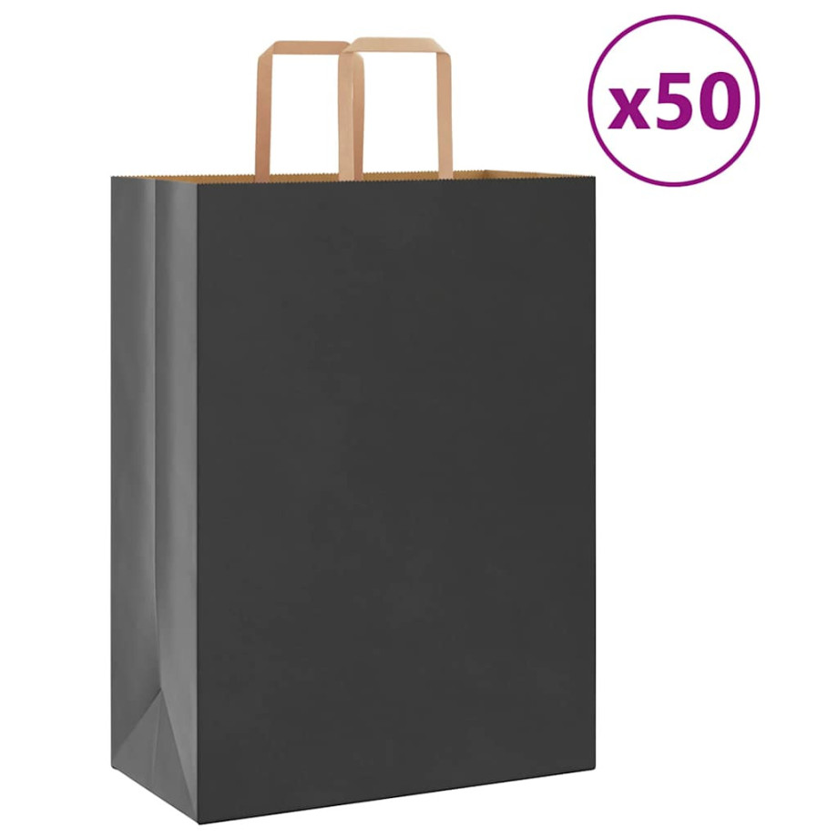 vidaXL Papieren kraftzakken 50 st met hengsels 32x17x44 cm zwart afbeelding 1