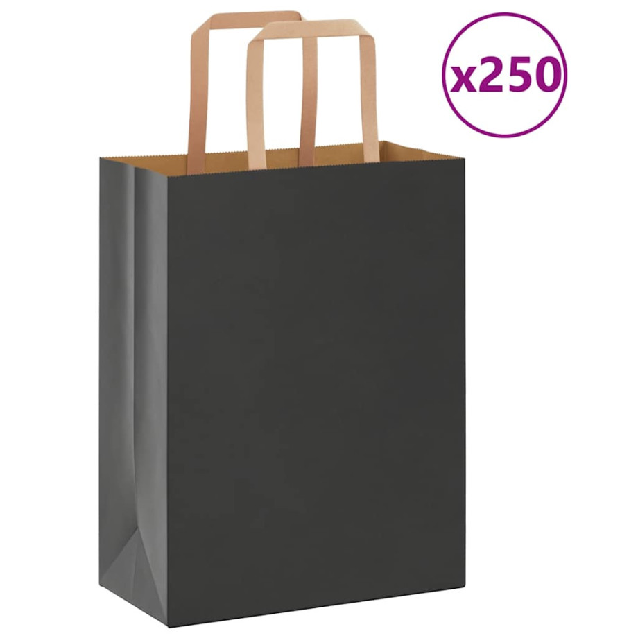 vidaXL Papieren kraftzakken 250 st met hengsels 21x11x28 cm zwart afbeelding 1