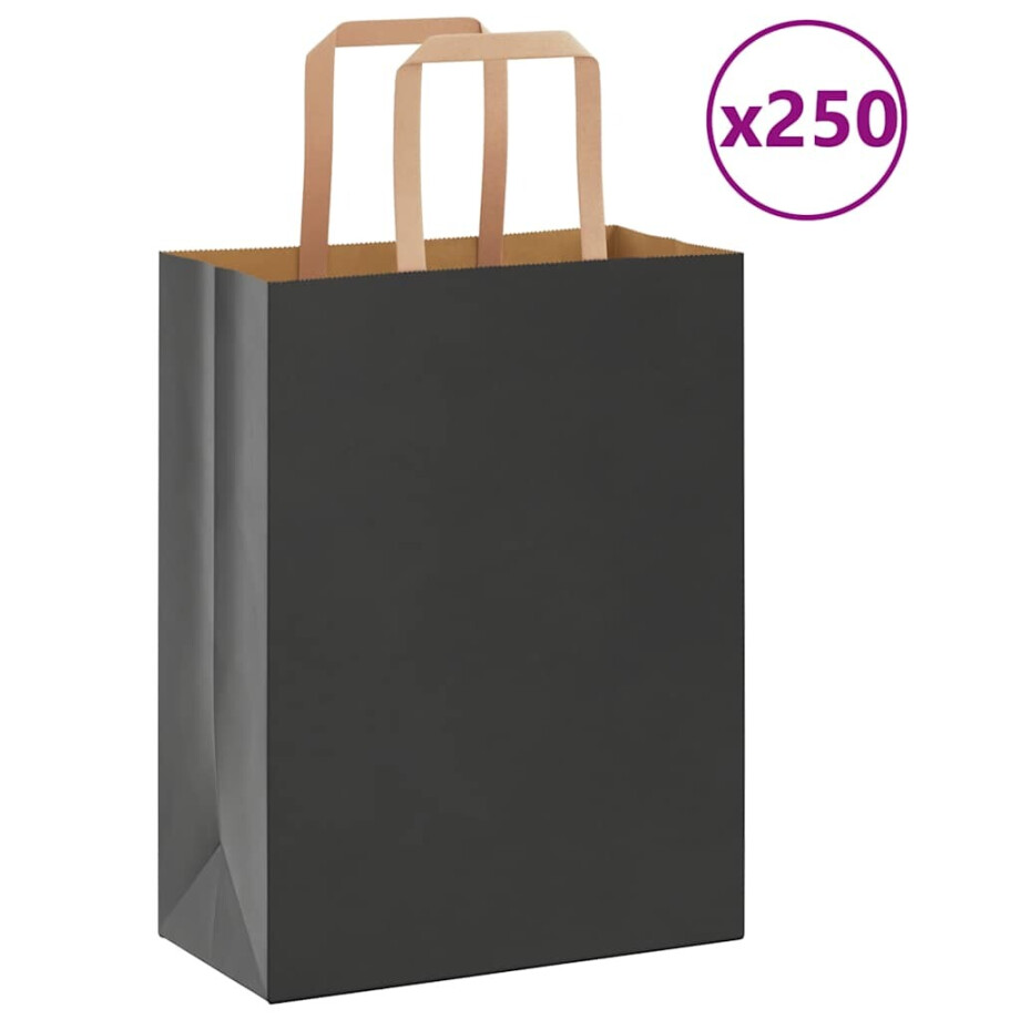 vidaXL Papieren zakken 250 st met hengsels 21x11x28 cm zwart afbeelding 1