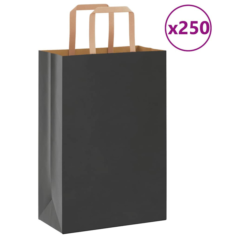 vidaXL Papieren kraftzakken 250 st met hengsels 21x11x31 cm zwart afbeelding 1