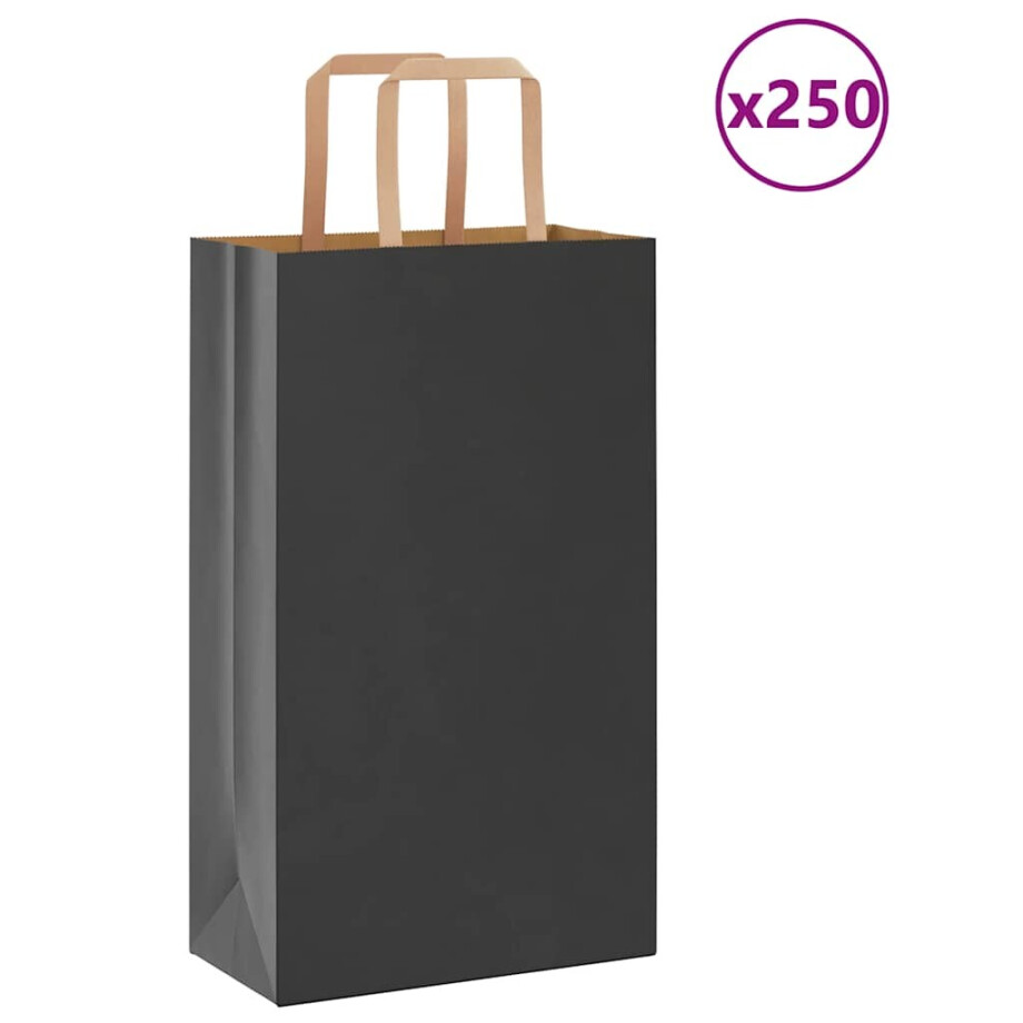 vidaXL Papieren zakken 250 st met hengsels 21x11x36 cm zwart afbeelding 1