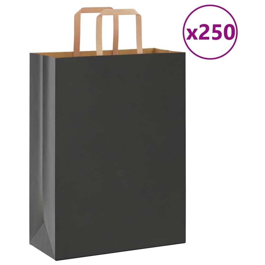 vidaXL Papieren zakken 250 st met hengsels 26x12x35 cm zwart afbeelding 1