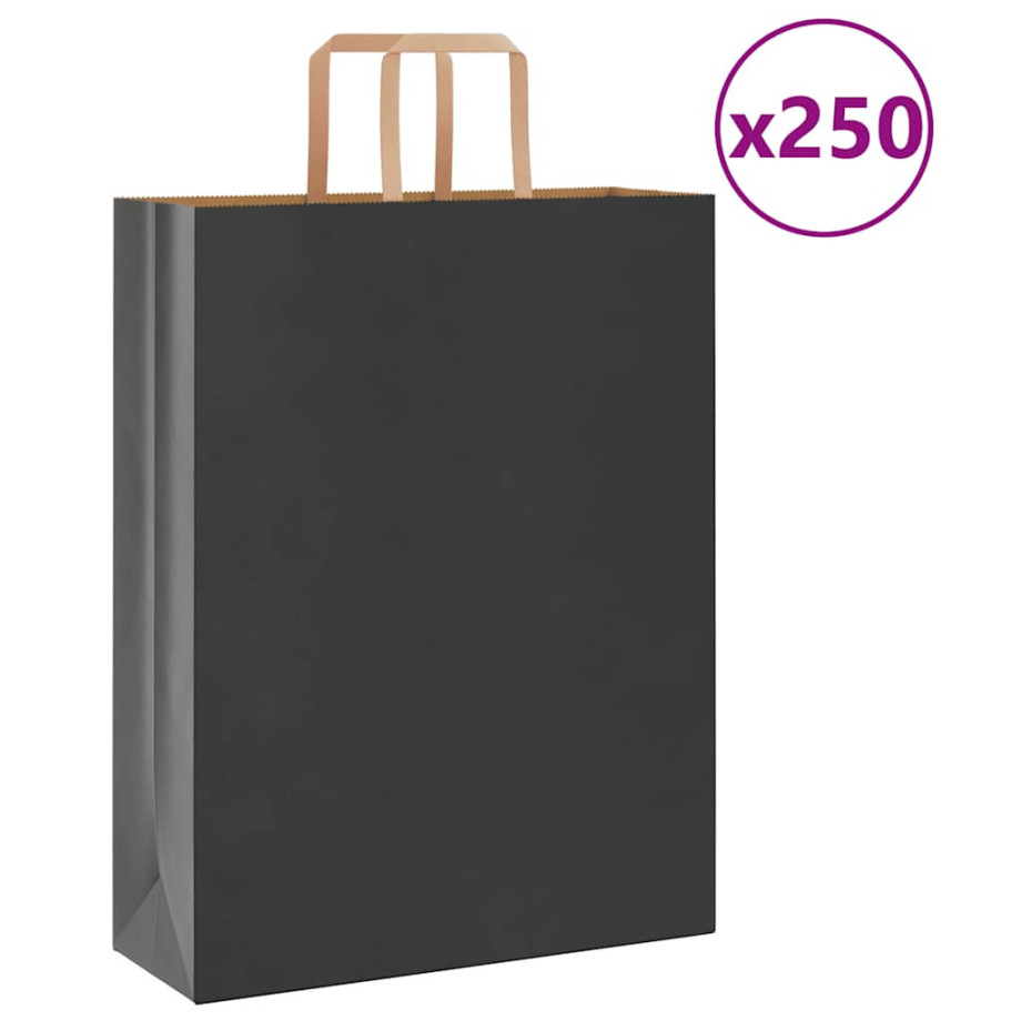 vidaXL Papieren kraftzakken 250 st met hengsels 32x12x42 cm zwart afbeelding 1