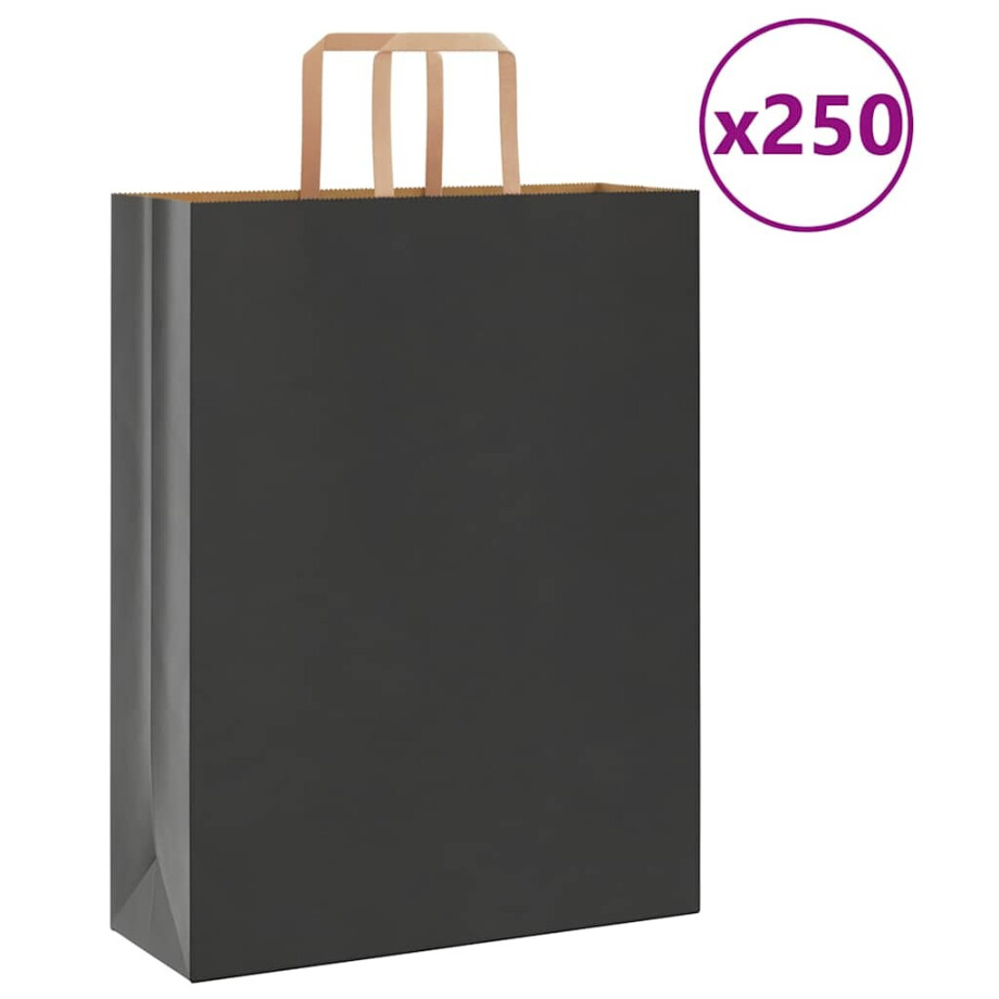 vidaXL Papieren zakken 250 st met hengsels 32x12x42 cm zwart afbeelding 1