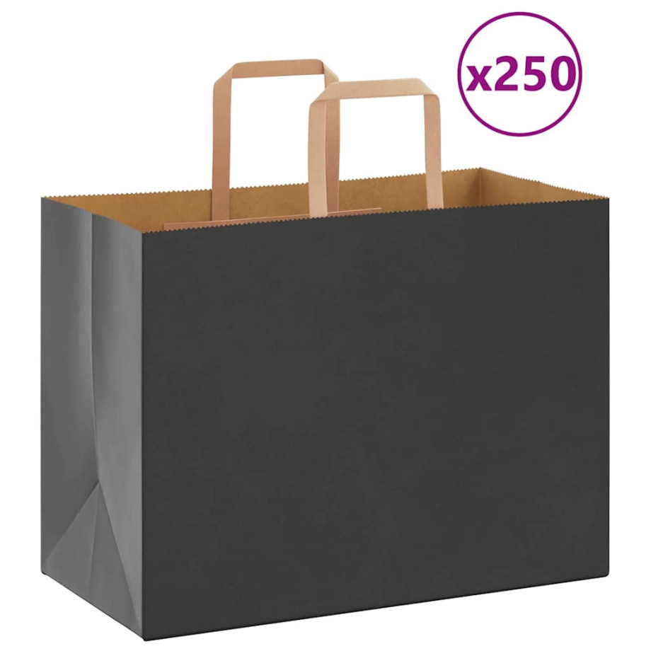 vidaXL Papieren kraftzakken 250 st met hengsels 32x17x25 cm zwart afbeelding 1